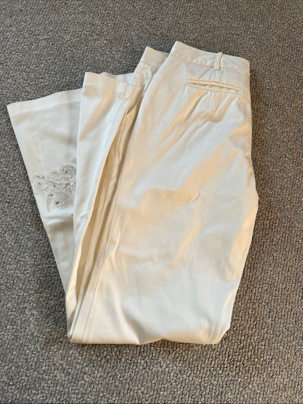 Size 4 Marciano White Boot-Cut Flare Pants Embroidered